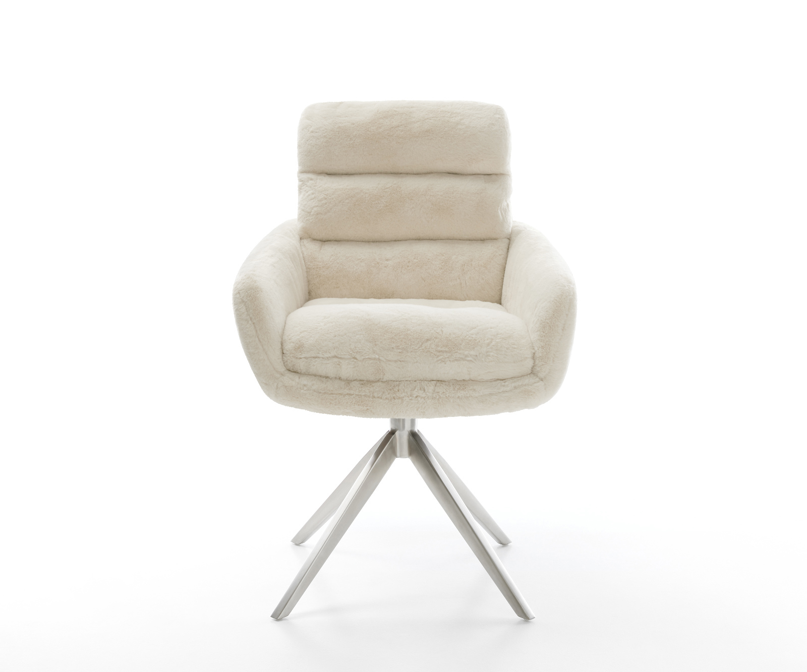 Étkezőszék Abelia-Flex karfás plüss krémfehér kereszt láb széles rozsdamentes acél 360° forgatható billenő - Image 2