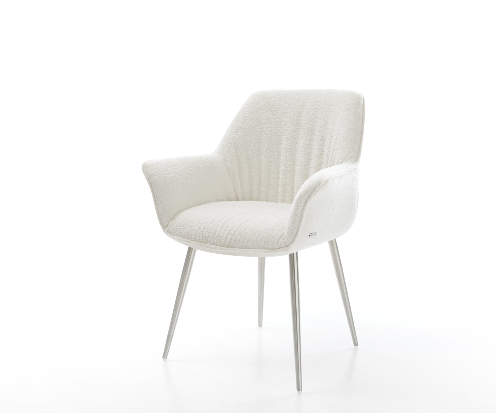 Étkezőszék Keila-Flex karfás bouclé puha bézs 4 lábú kúpos rozsdamentes acél