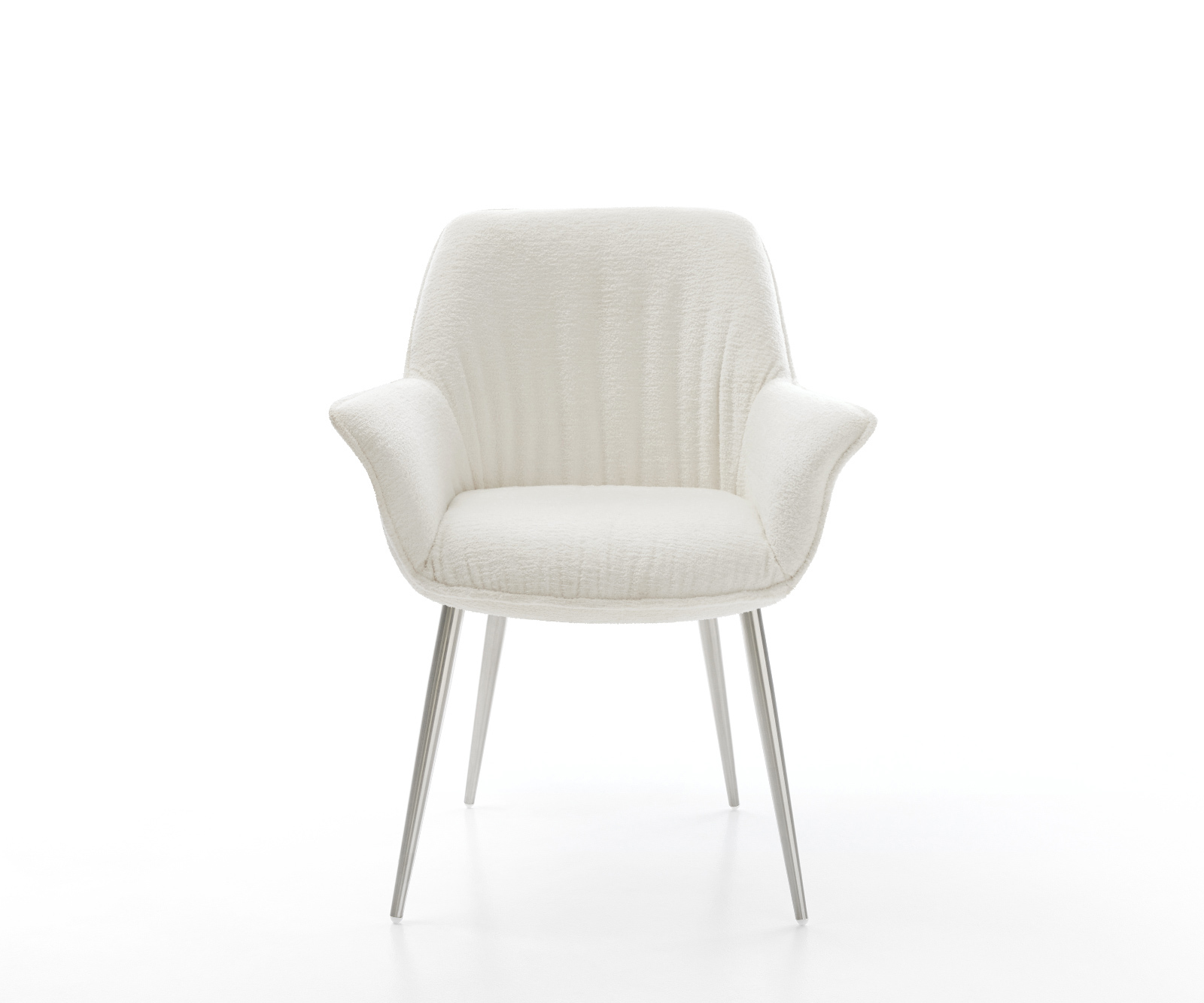 Étkezőszék Keila-Flex karfás bouclé puha bézs 4 lábú kúpos rozsdamentes acél - Image 2