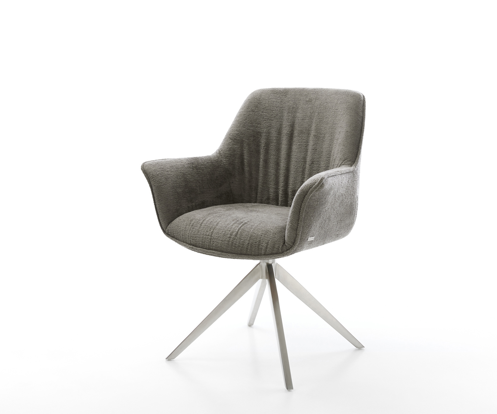 Étkezőszék Keila-Flex karfás bouclé puha sötét bézs kereszt láb széles rozsdamentes acél 360° forgatható billenő