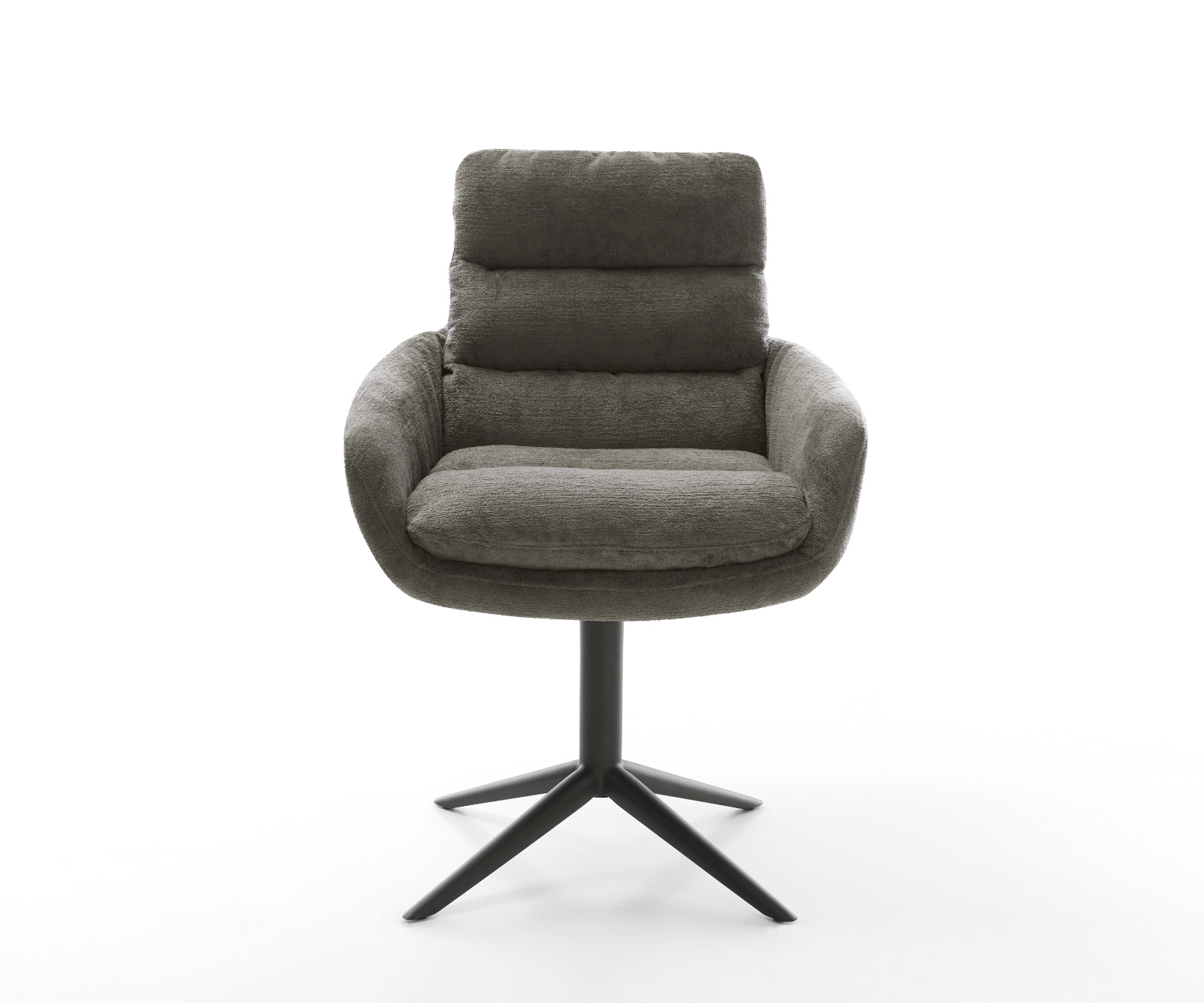 Étkezőszék Abelia-Flex karfás bouclé puha sötét bézs kereszt láb fekete 360° forgatható billenő funkció - Image 2