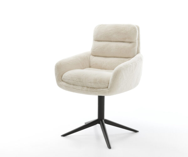 Étkezőszék Abelia-Flex karfás plüss krémfehér kereszt láb fekete 360° forgatható billenő