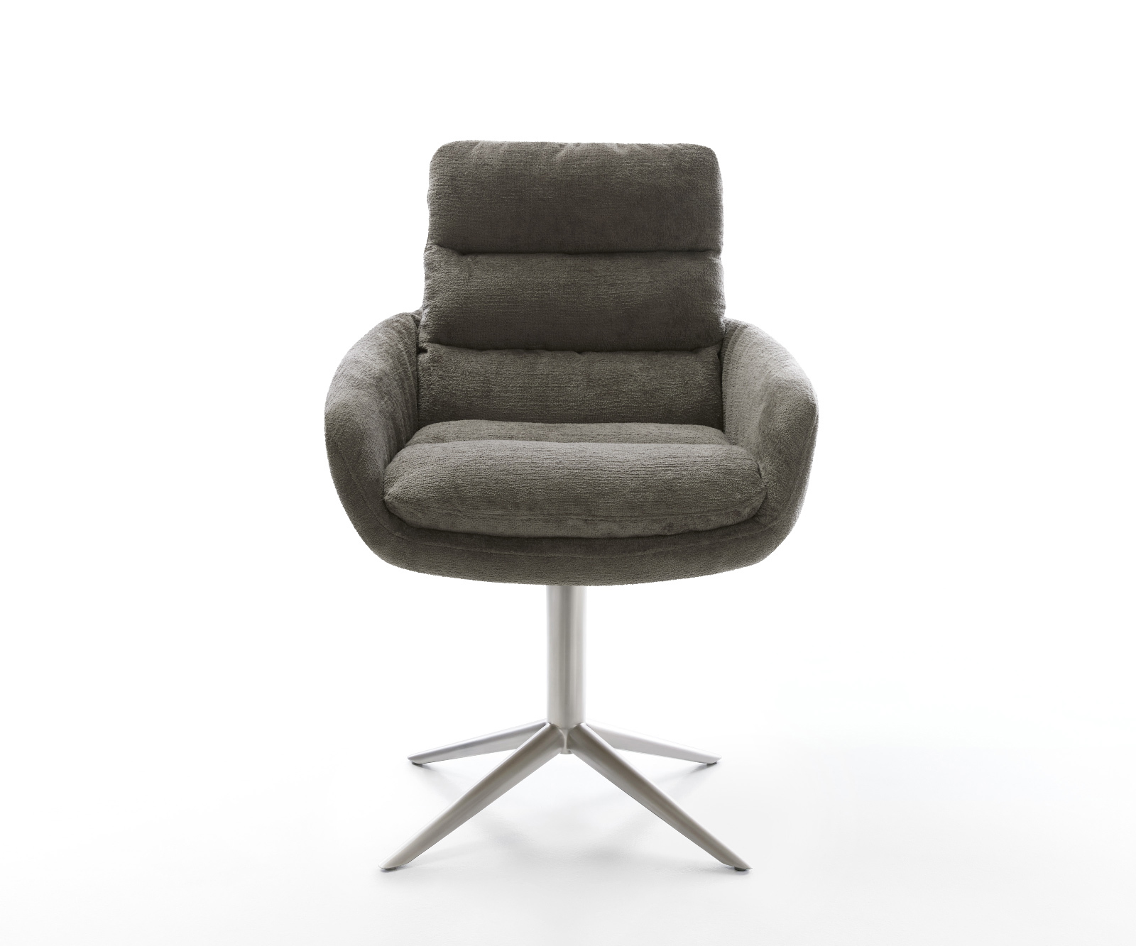 Étkezőszék Abelia-Flex karfás bouclé puha sötét bézs rozsdamentes acél kereszt láb 360° forgatható billenő funkció - Image 2