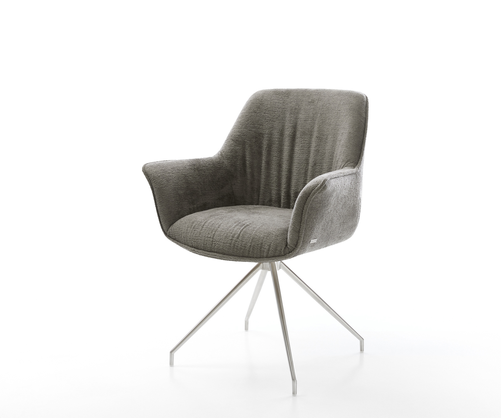 Étkezőszék Keila-Flex karfás bouclé puha sötét bézs kereszt láb kúpos rozsdamentes acél