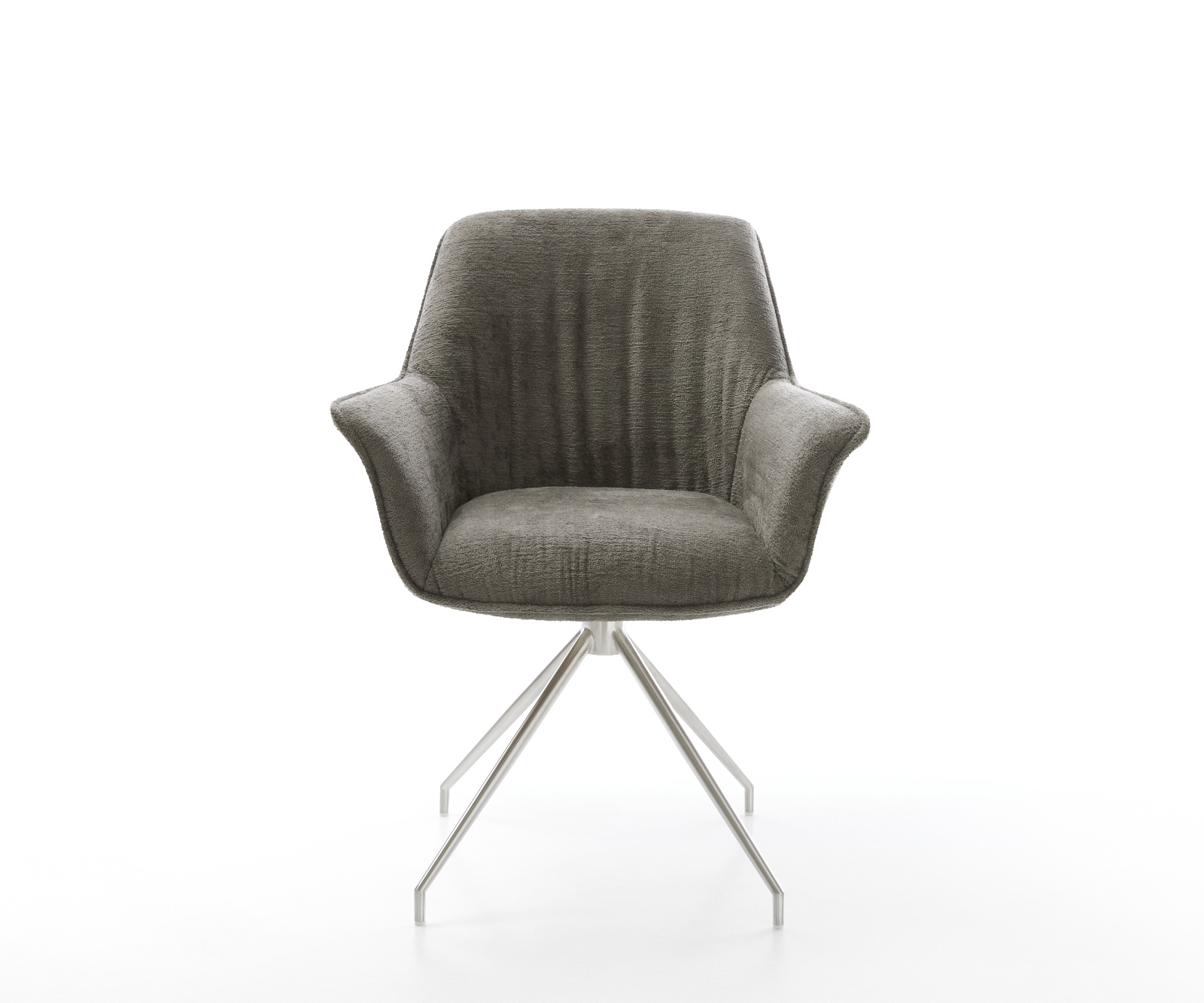 Étkezőszék Keila-Flex karfás bouclé puha sötét bézs kereszt láb kúpos rozsdamentes acél - Image 2