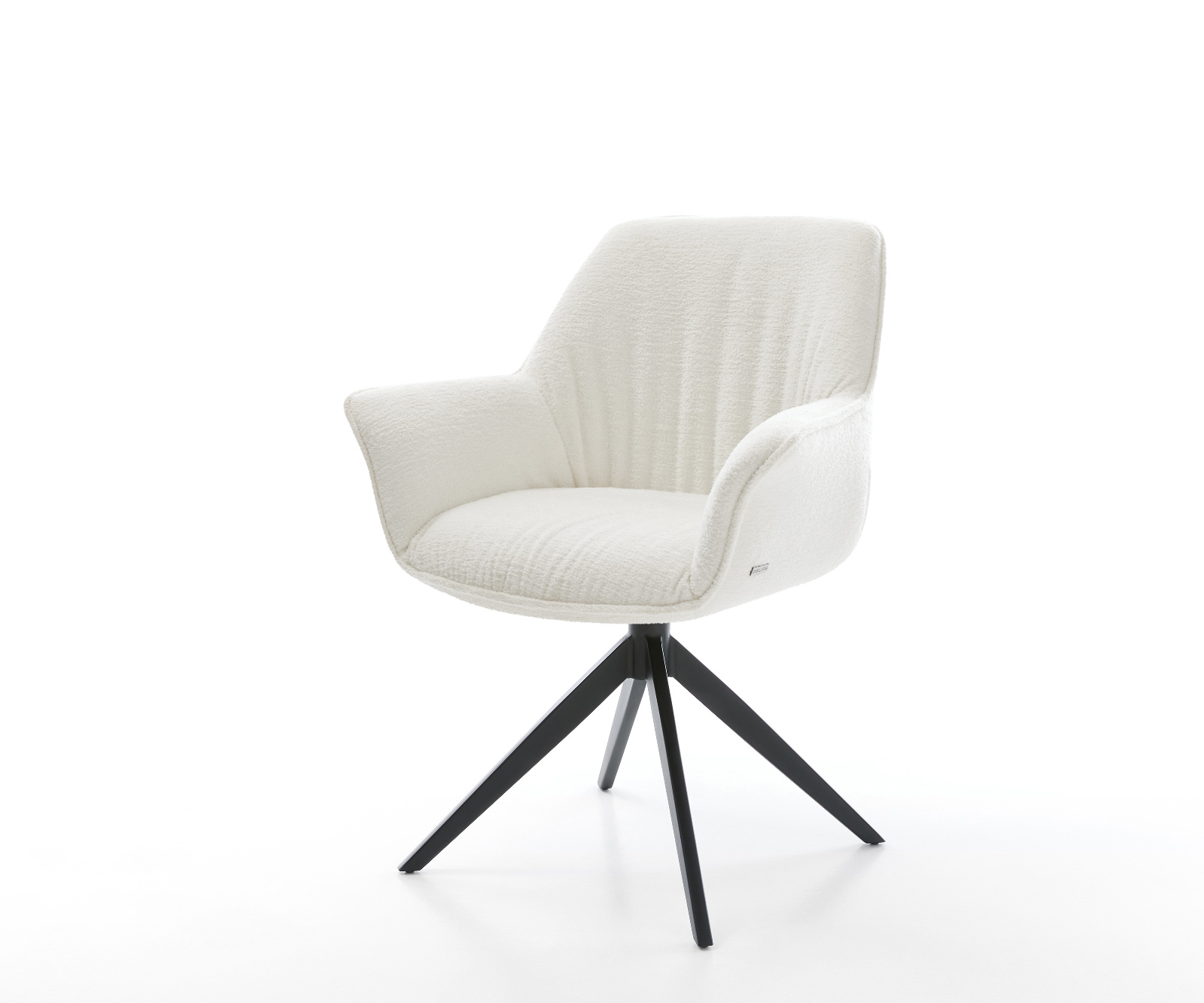 Étkezőszék Keila-Flex karfás bouclé puha bézs kereszt láb széles fekete 360° forgatható billenő