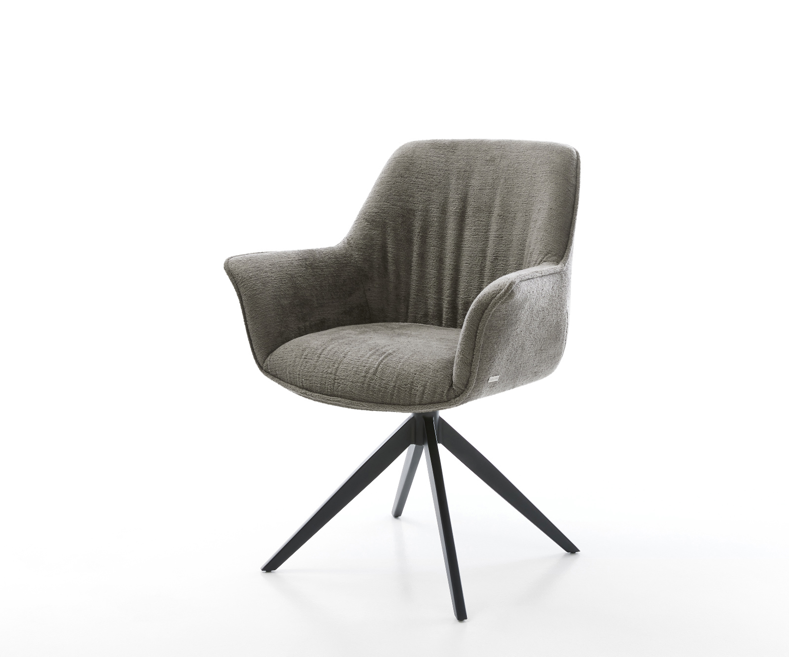 Étkezőszék Keila-Flex karfás bouclé puha sötét bézs kereszt láb széles fekete 360° forgatható billenő