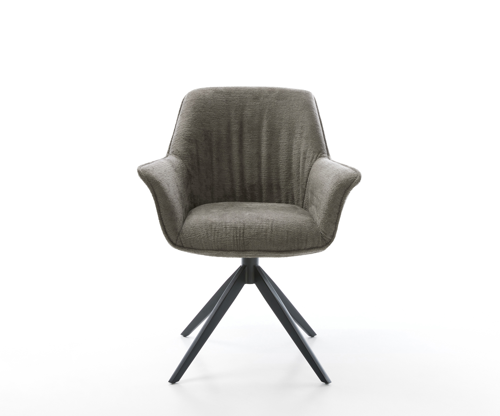 Étkezőszék Keila-Flex karfás bouclé puha sötét bézs kereszt láb széles fekete 360° forgatható billenő - Image 2