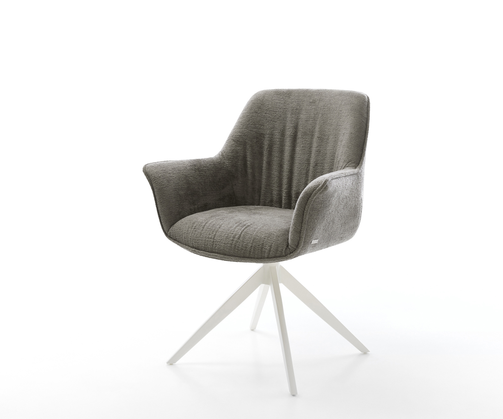 Étkezőszék Keila-Flex karfás bouclé puha sötét bézs kereszt láb széles fehér 360° forgatható billenő funkció