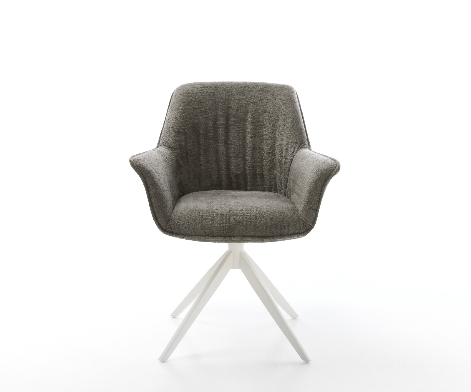 Étkezőszék Keila-Flex karfás bouclé puha sötét bézs kereszt láb széles fehér 360° forgatható billenő funkció - Image 2