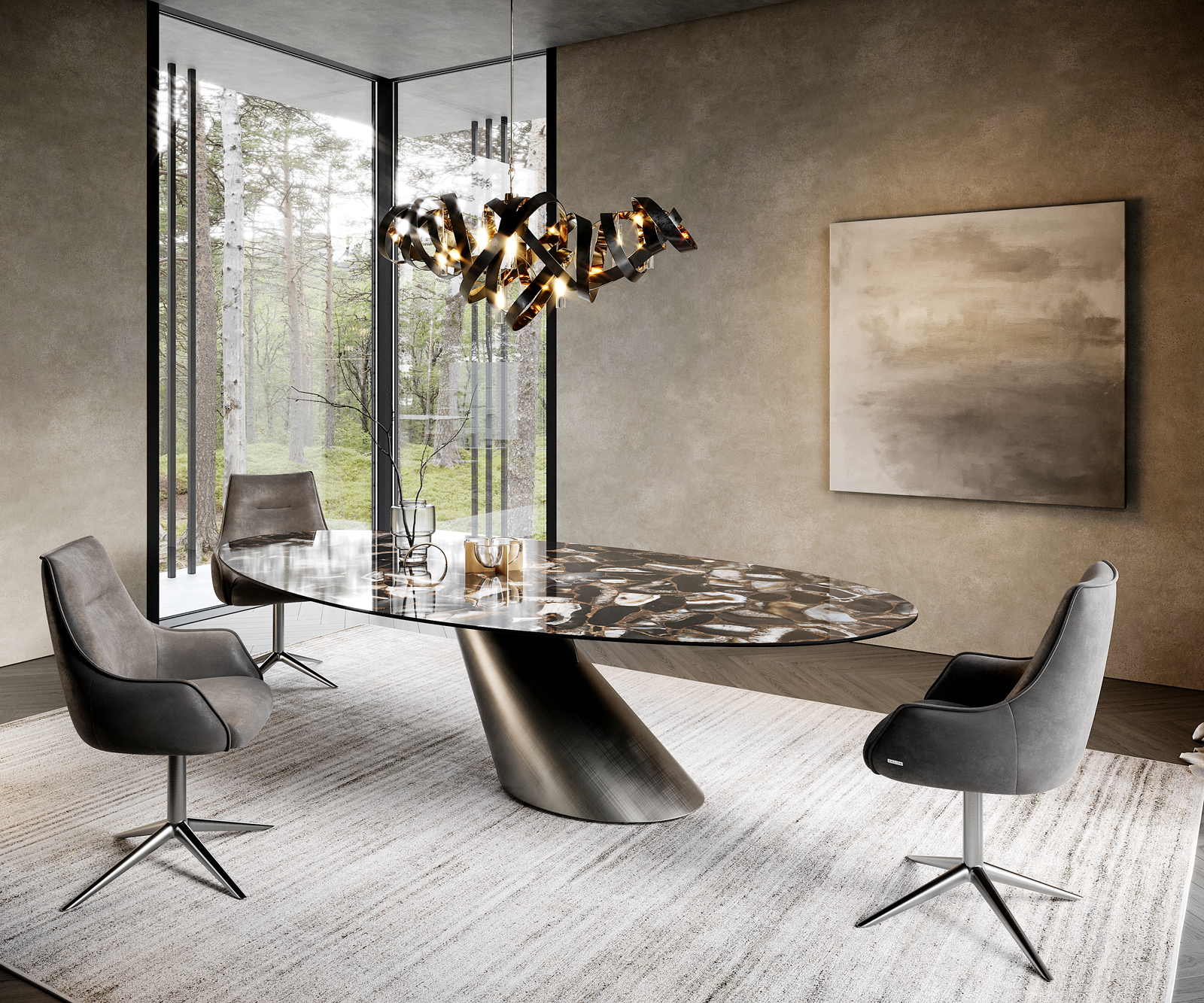 Étkezőasztal Edge ovális 280x130 kerámia Iris FMG Agatablack Cono metál ezüst - Image 4