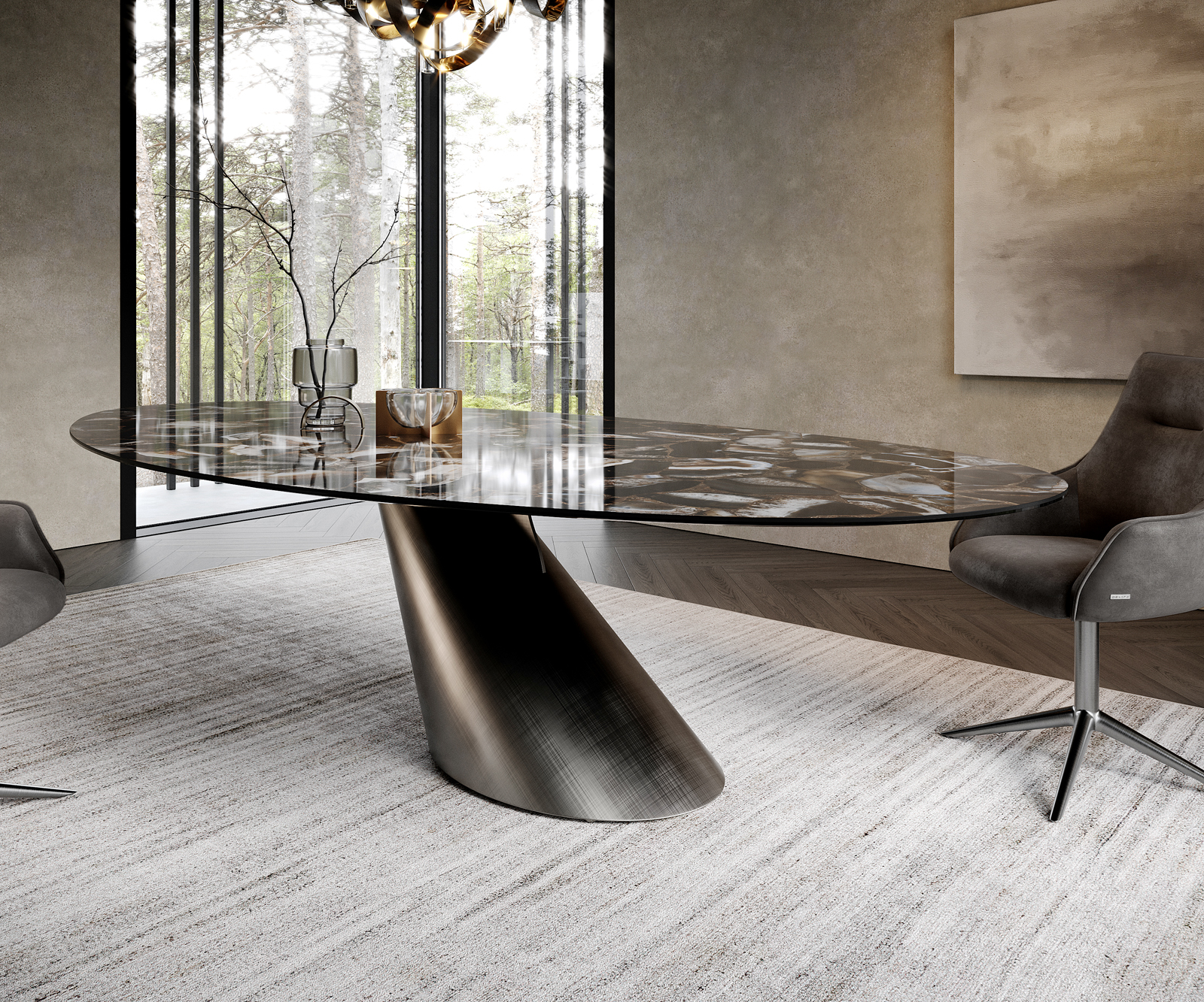 Étkezőasztal Edge ovális 280x130 kerámia Iris FMG Agatablack Cono metál ezüst - Image 6