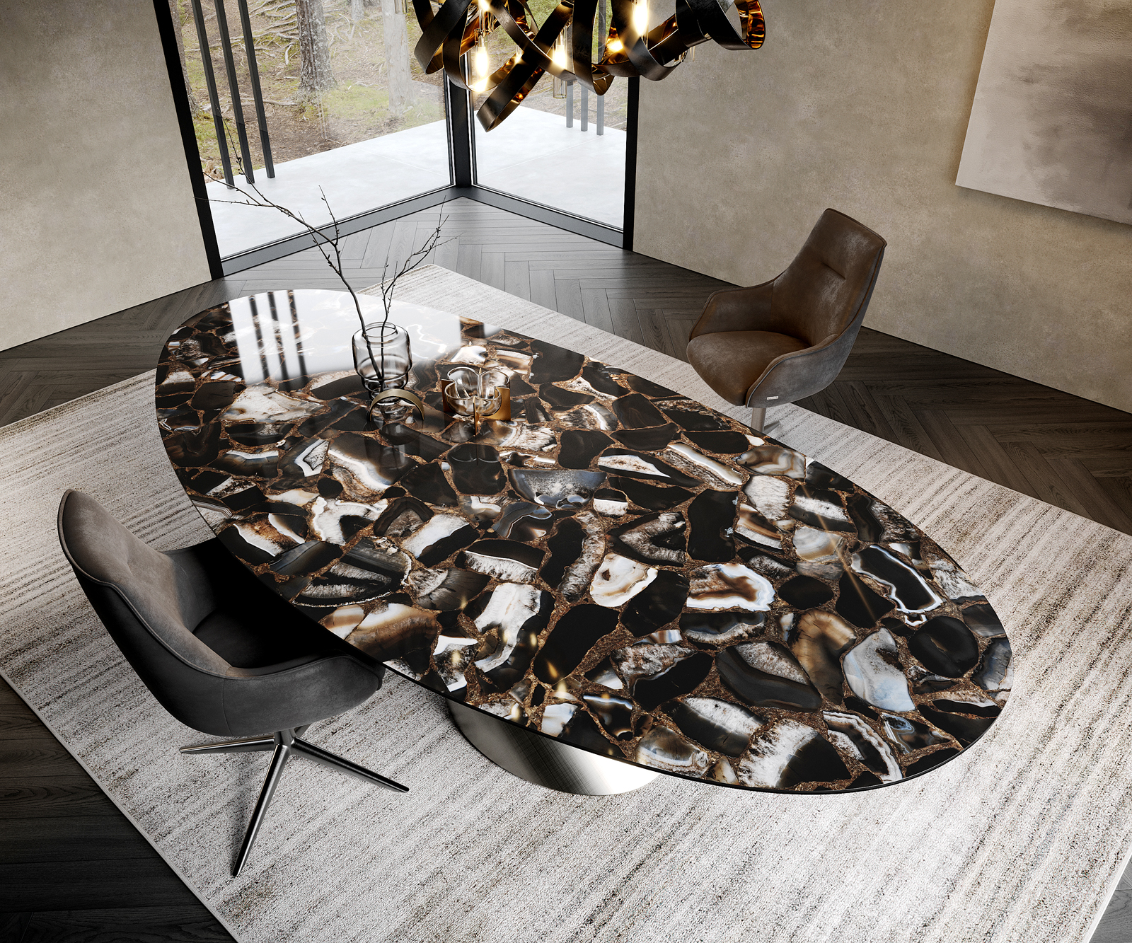 Étkezőasztal Edge ovális 280x130 kerámia Iris FMG Agatablack Cono metál ezüst - Image 2