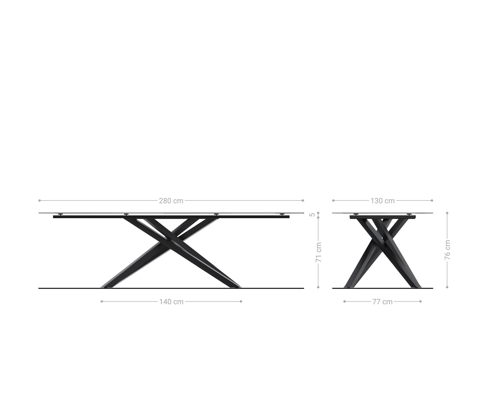 Étkezőasztal Edge ovális 280x130 cm kerámia iris FMG agatablack kereszt láb négyzet alakú fekete - Image 8