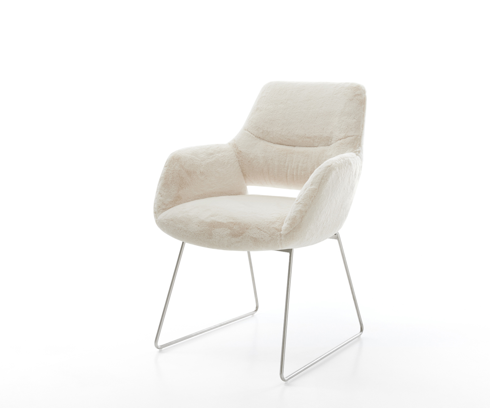 Étkezőszék Yago-Flex karfás plüss kordbársony krémfehér vékony láb rozsdamentes acél zsákrugós