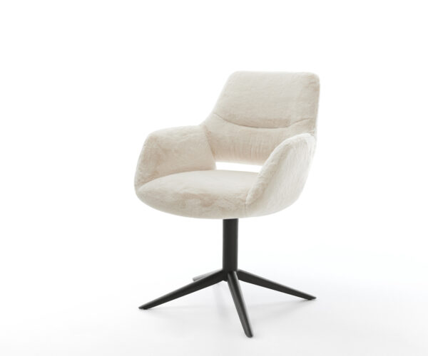 Étkezőszék Yago-Flex karfás plüss krémfehér kereszt láb fekete 360° forgatható billenő zsákrugós