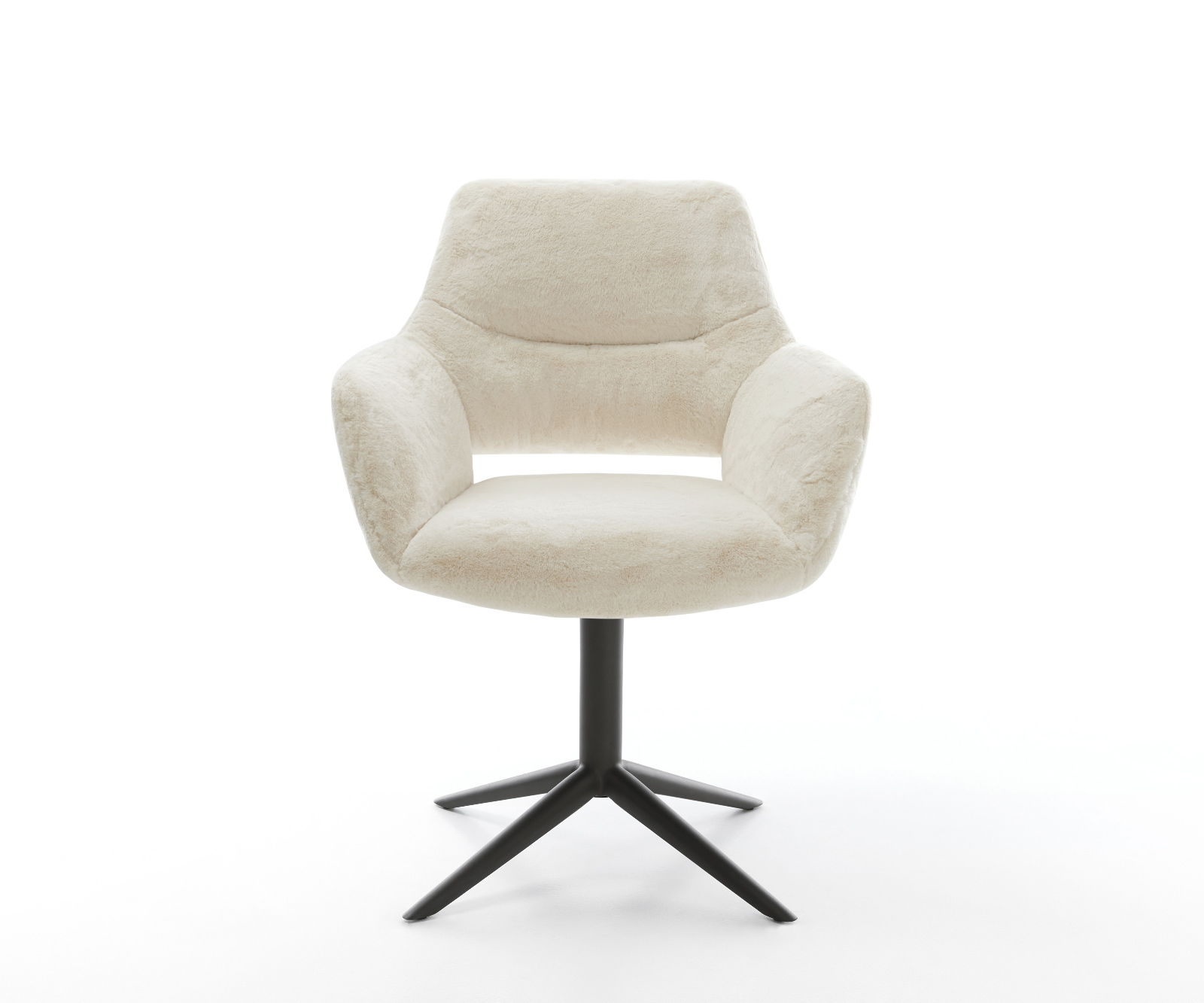 Étkezőszék Yago-Flex karfás plüss krémfehér kereszt láb fekete 360° forgatható billenő zsákrugós - Image 2