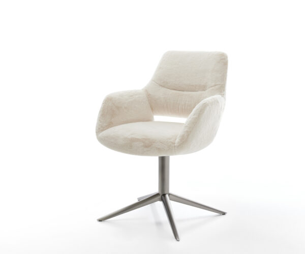 Étkezőszék Yago-Flex karfás plüss krémfehér kereszt láb grafit 360° forgatható hintamechanizmus zsákrugó