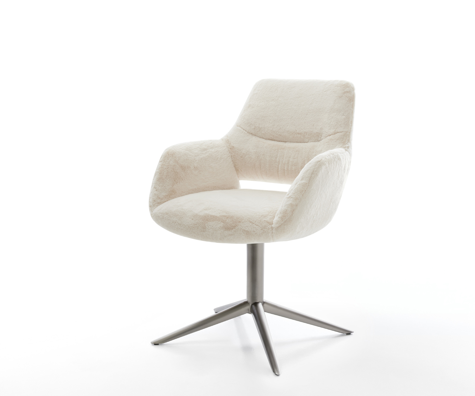 Étkezőszék Yago-Flex karfás plüss krémfehér kereszt láb grafit 360° forgatható hintamechanizmus zsákrugó