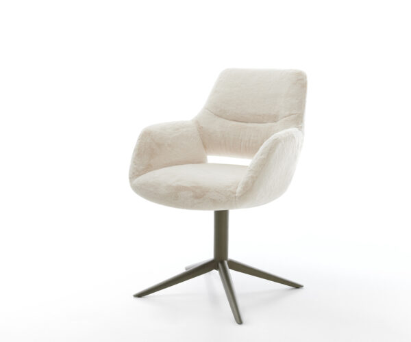 Étkezőszék Yago-Flex karfás plüss krémfehér kereszt láb titán színű hatvan fokban forgatható billenő zsákrugós