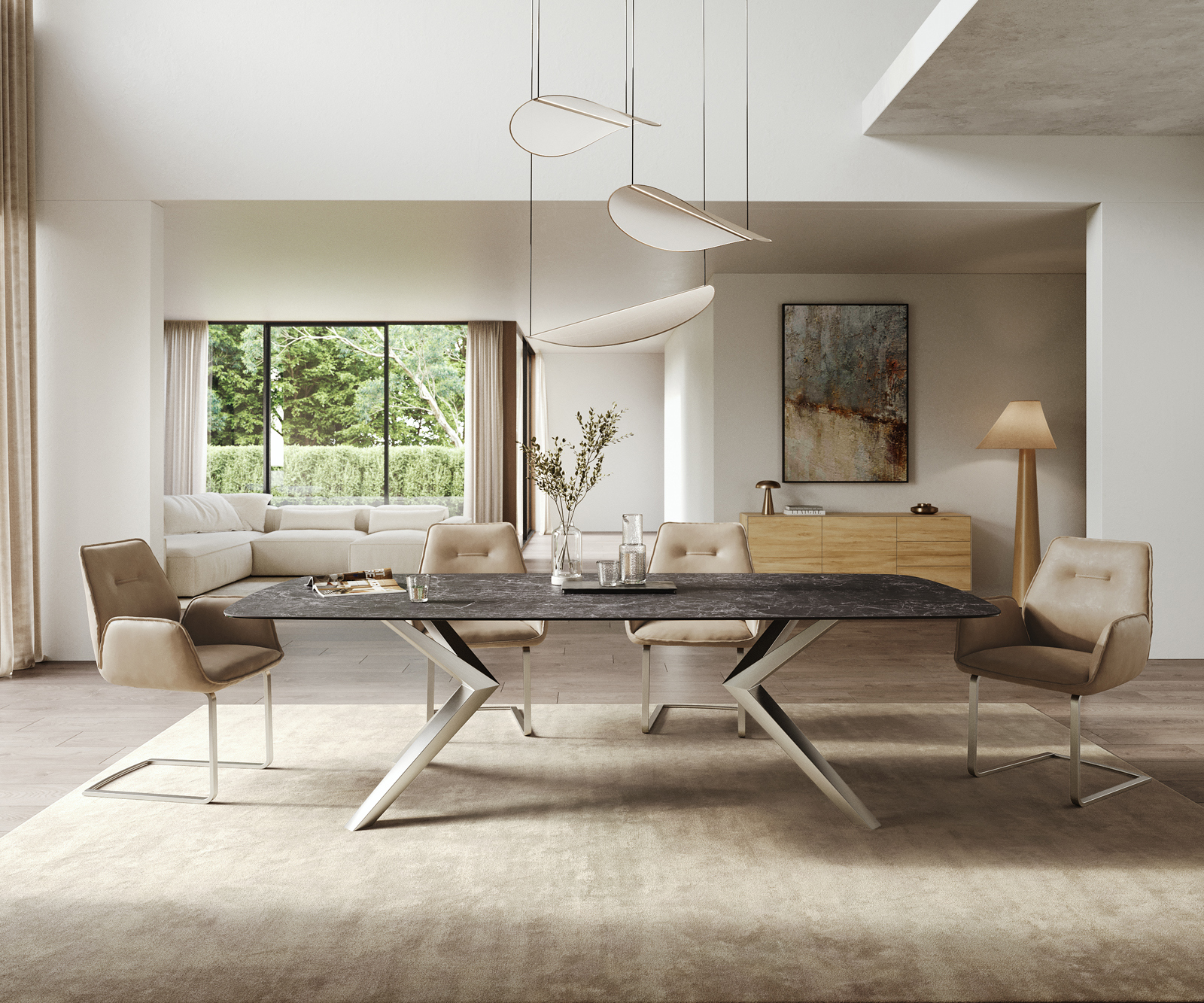 Étkezőasztal Edge hajóformájú 260x120 cm Laminam® Nero Greco kerámia antracit Zenthara szögletes rozsdamentes acél - Image 2