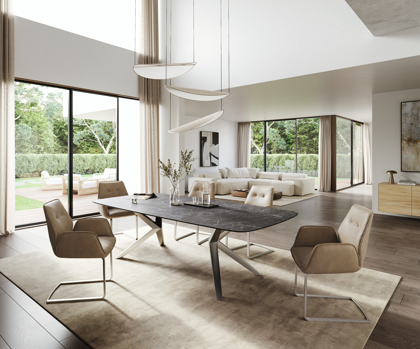 Étkezőasztal Edge hajóformájú 260x120 cm Laminam® Nero Greco kerámia antracit Zenthara szögletes rozsdamentes acél - Image 6