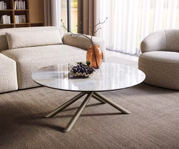 Dohányzóasztal Edge kerek 100x100 cm kerámia onyx pearl Sarity fém titán színű effektfinish