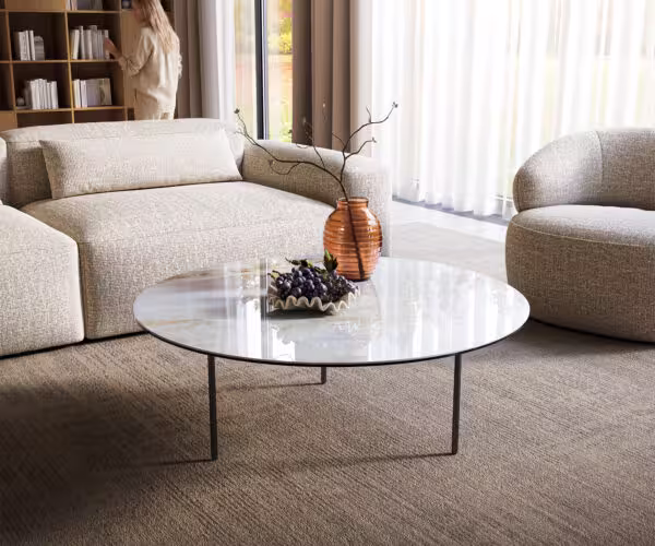 Dohányzóasztal Edge kerek 100x100 cm kerámia onyx pearl Trive fém fekete