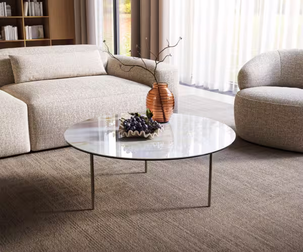 Dohányzóasztal Edge kerek 90x90 cm kerámia onyx gyöngyház Trive fém titán színű effekt finish