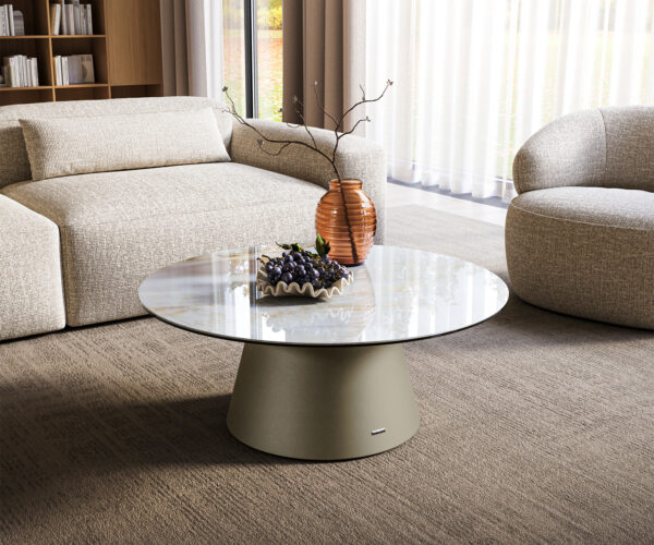 Dohányzóasztal Edge kerek 90x90 cm kerámia onyx pearl Borna titán effektfinish