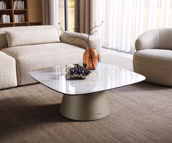 Dohányzóasztal Edge 90x90 cm kerámia onyx pearl Borna titán effektfinish