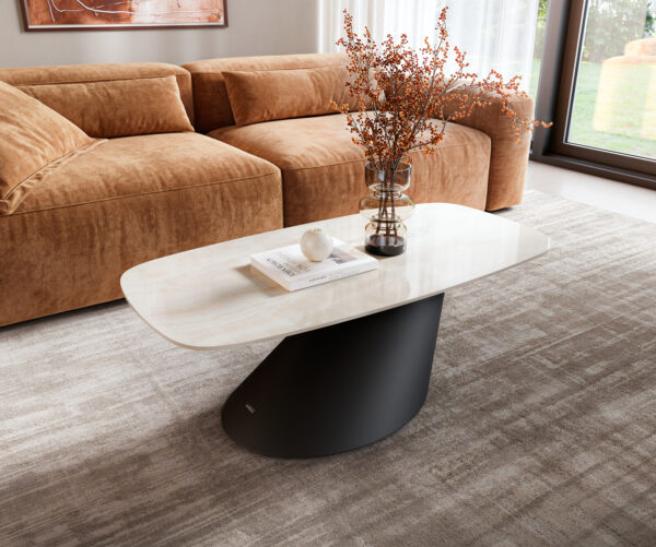 Dohányzóasztal Edge hajóformájú 100x50 cm kerámia ónix pezsgő Conis fém fekete