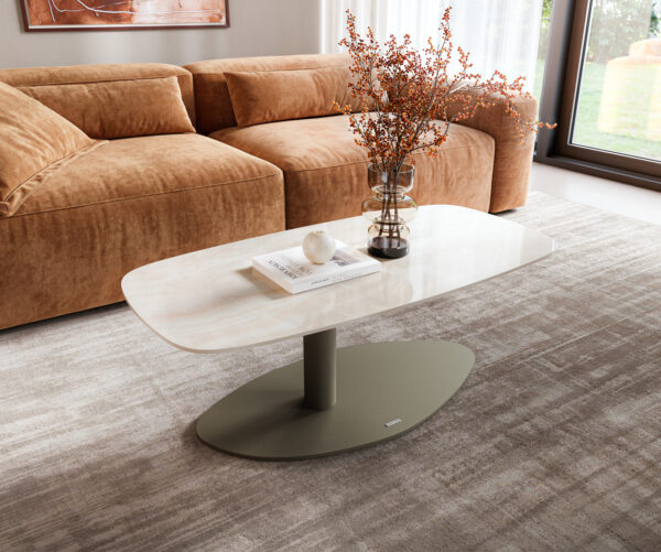 Dohányzóasztal Edge hajóformájú 100x50 cm kerámia onyx pezsgő Vibany fém titán színű effektfinish