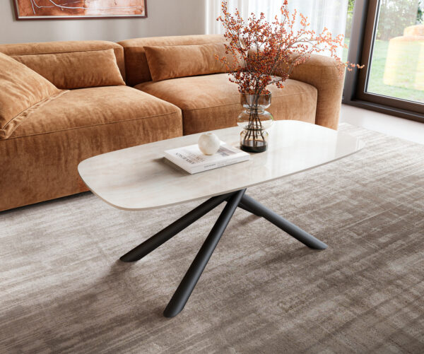 Dohányzóasztal Edge hajóformájú 100x50 cm kerámia ónix pezsgő Sarity fém fekete