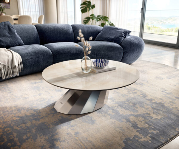 Dohányzóasztal Edge kerek 100x100 cm kerámia onyx pezsgő parabi rozsdamentes acél szálcsiszolt