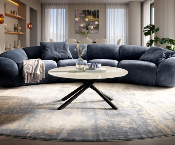Dohányzóasztal Edge kerek 100x100 cm kerámia ónix pezsgő Sarity fém fekete