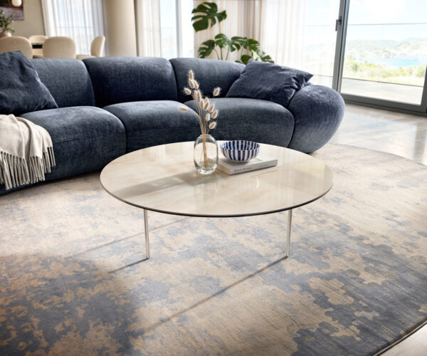 Dohányzóasztal Edge kerek 100x100 cm kerámia onyx pezsgő Trive rozsdamentes acél szálcsiszolt