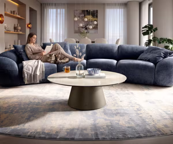 Dohányzóasztal Edge kerek 100x100 cm kerámia onyx pezsgő Borna titán effektfinish