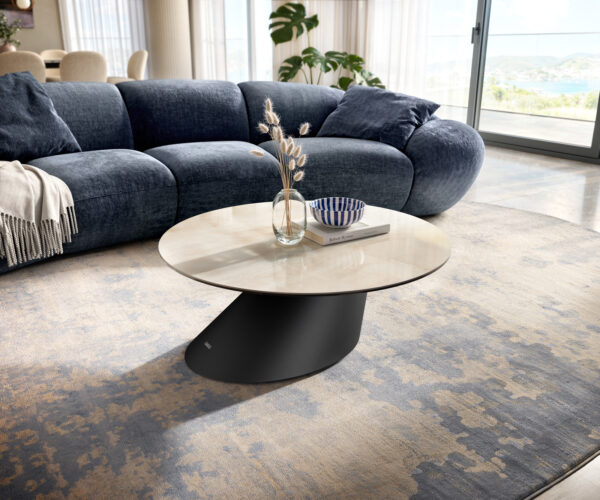 Dohányzóasztal Edge kerek 90x90 cm kerámia onyx pezsgő Conis fém fekete