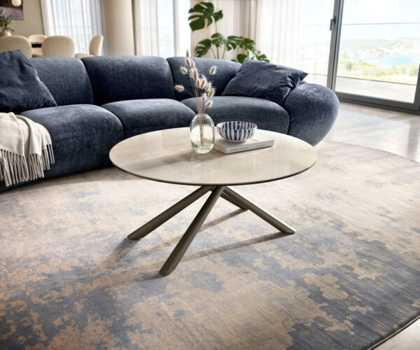 Dohányzóasztal Edge kerek 90x90 cm kerámia onyx pezsgő Sarity fém titán színű effekt finish