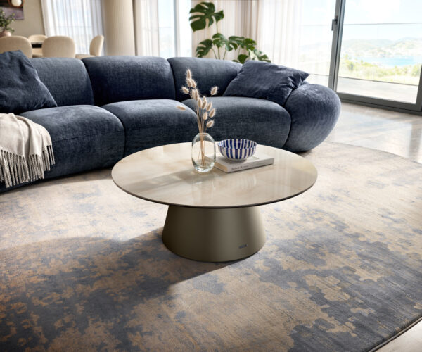 Dohányzóasztal Edge kerek 90x90 cm kerámia ónix pezsgő Borna titán effektfinish