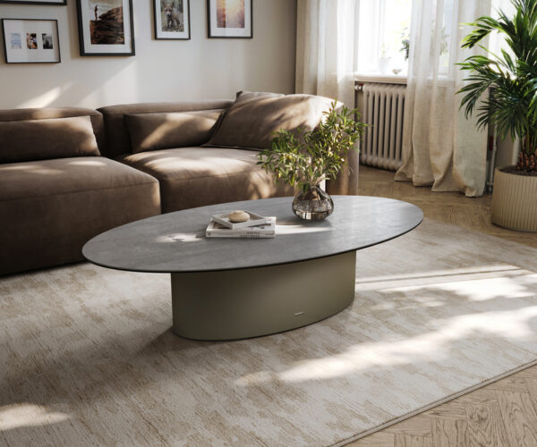 Dohányzóasztal Edge ovális 140x80 cm kerámia beton szürke Casilda titán színű effektfinish