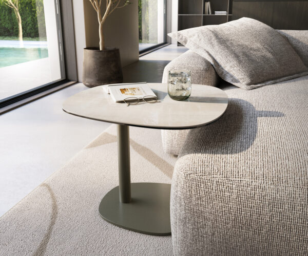 Dohányzóasztal Edge hajóformájú 60x60 cm kerámia ónix pezsgő elemek fém titán színű effekt finish