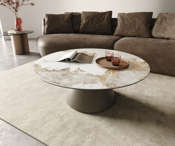Dohányzóasztal Edge kerek 100x100 cm kerámia Minas Melange Borna titán effektfinish